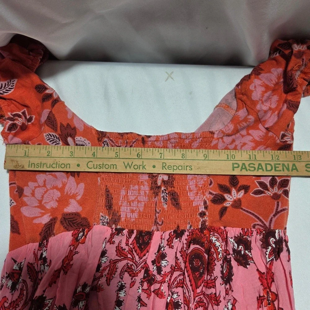 Free People Floral Babydoll Top Pink Orange Y2K Fairycore Handkerchief Hem Small